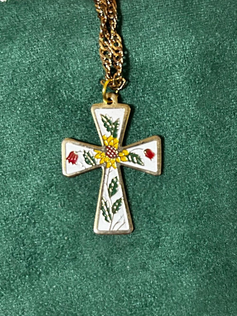 Gold plated Floral Enamel Cross Pendant Necklace - White, Yellow, Red, Green